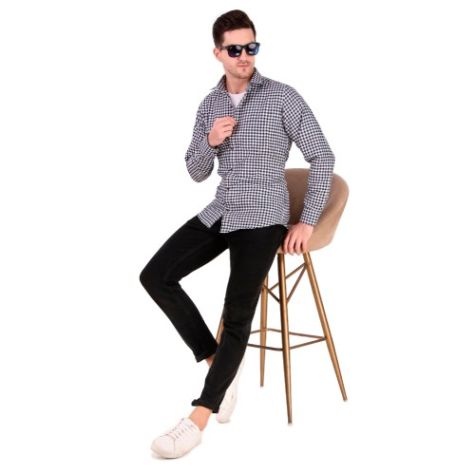 Blue Small Checked Cotton Shirt for Men Ideal for Daily and Semi Formal Occasions Distributor, Wholesaler, Manufacturers, Suppliers, Exporters in Togo
