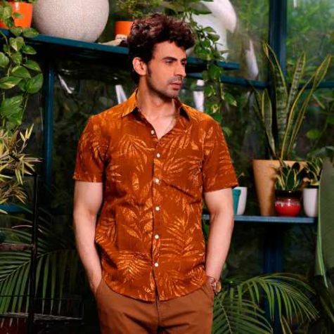 Dark Brown Printed Linen Shirt for Men in Regular Fit with Comfortable Design Distributor, Wholesaler, Manufacturers, Suppliers, Exporters in Togo