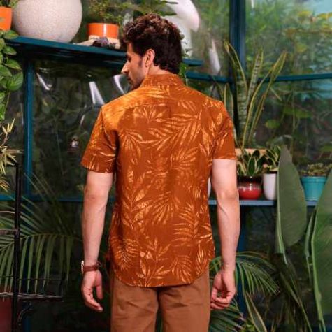 Dark Brown Printed Linen Shirt for Men in Regular Fit with Comfortable Design Distributor, Wholesaler, Manufacturers, Suppliers, Exporters in Togo