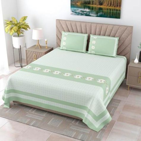 King Size Green Floral Cotton Bedsheet Set Lightweight Soft and Modern Design Distributor, Wholesaler, Manufacturers, Suppliers, Exporters in Togo