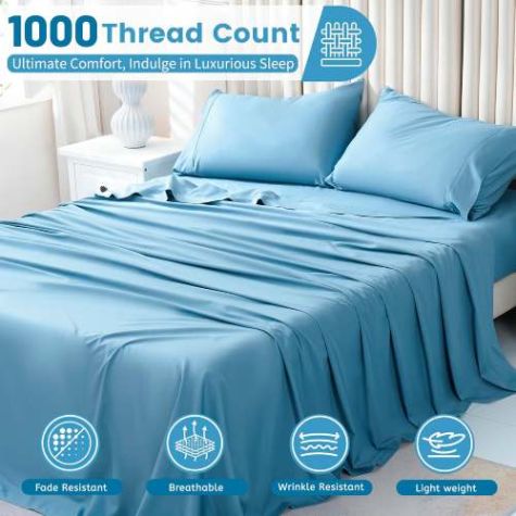 King Size Mineral Blue Cotton Bedsheet Set Cooling Silky for All Season Comfort Distributor, Wholesaler, Manufacturers, Suppliers, Exporters in Togo