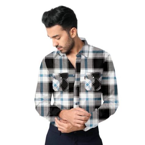 Men Casual Cotton Shirt with Medium Checks and Full Sleeves for Everyday Comfort Distributor, Wholesaler, Manufacturers, Suppliers, Exporters in Togo