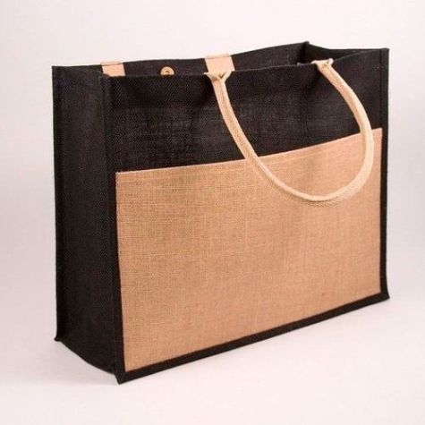 Natural Jute Shopping Bag Eco Friendly Black Beige with Soft Rope Handle Distributor, Wholesaler, Manufacturers, Suppliers, Exporters in Navi Mumbai