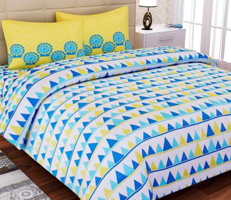 Premium Cotton Geometric Bedsheet Skin Friendly Stylish Yellow and Blue Combination Distributor, Wholesaler, Manufacturers, Suppliers, Exporters in Togo