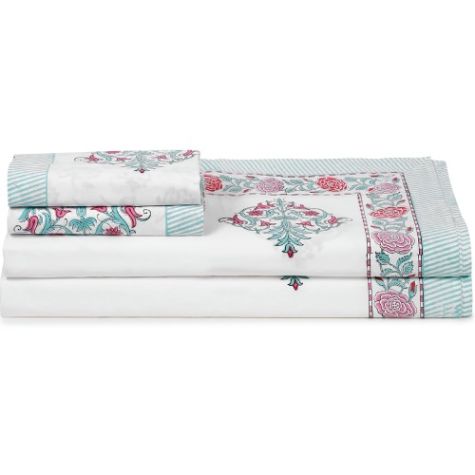 Premium White Cotton Bedsheet Floral Pattern Machine Washable Perfect for Home Distributor, Wholesaler, Manufacturers, Suppliers, Exporters in Togo