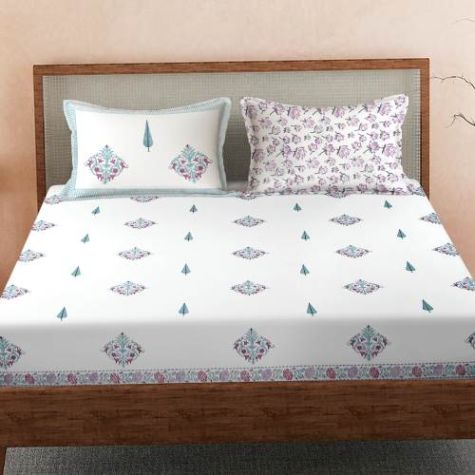 Premium White Cotton Bedsheet Floral Pattern Machine Washable Perfect for Home Distributor, Wholesaler, Manufacturers, Suppliers, Exporters in Navi Mumbai