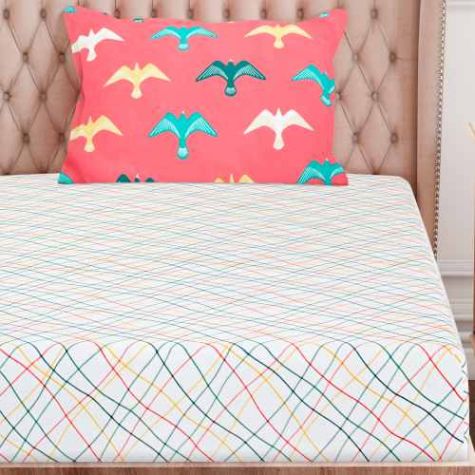 Single Bed Cotton Bedsheet White with Multicolor Abstract Lines Soft and Breathable Distributor, Wholesaler, Manufacturers, Suppliers, Exporters in Togo