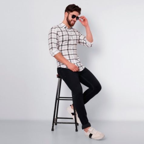 White Formal Shirt for Men in Cotton Fabric with Round Collar and Small Check Pattern Distributor, Wholesaler, Manufacturers, Suppliers, Exporters in Togo