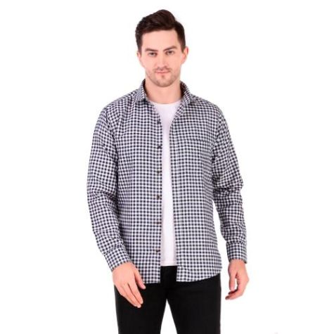Blue Small Checked Cotton Shirt for Men Ideal for Daily and Semi Formal Occasions Distributor, Wholesaler, Manufacturers, Suppliers, Exporters in Navi Mumbai