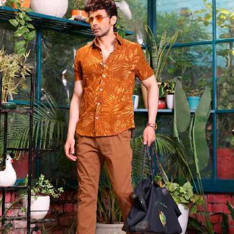 Dark Brown Printed Linen Shirt for Men in Regular Fit with Comfortable Design Distributor, Wholesaler, Manufacturers, Suppliers, Exporters in Navi Mumbai