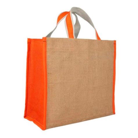 Heavy Duty Jute Shopping Bag Natural Beige with Orange Side Panels Distributor, Wholesaler, Manufacturers, Suppliers, Exporters in Navi Mumbai