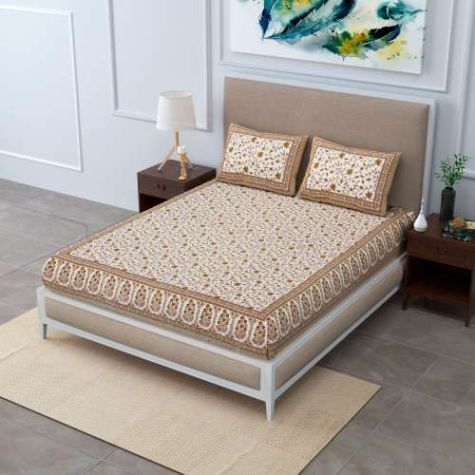 Luxury King Size Cotton Double Bed Sheet Set Beige and Brown Floral Design Distributor, Wholesaler, Manufacturers, Suppliers, Exporters in Navi Mumbai