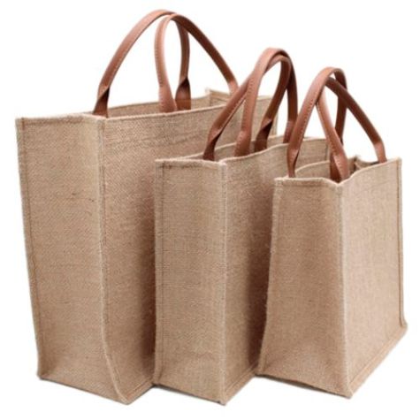Natural Jute Shopping Bag Set with Brown Faux Leather Handles Reusable and Stylish Design  Distributor, Wholesaler, Manufacturers, Suppliers, Exporters in Navi Mumbai