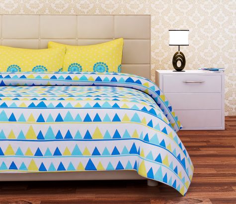 Premium Cotton Geometric Bedsheet Skin Friendly Stylish Yellow and Blue Combination Distributor, Wholesaler, Manufacturers, Suppliers, Exporters in Navi Mumbai