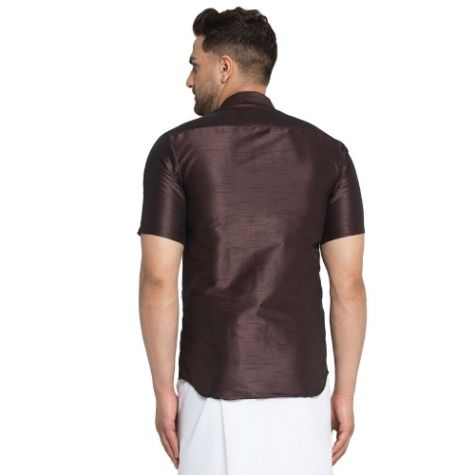 Premium Quality Plain Dupion Silk Shirt for Men in Slim Fit and Dark Brown Color Distributor, Wholesaler, Manufacturers, Suppliers, Exporters in Navi Mumbai
