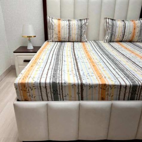 Pure Cotton King Size Bed Sheet Set Soft Breathable and Durable with Elegant Striped Floral Design Distributor, Wholesaler, Manufacturers, Suppliers, Exporters in Navi Mumbai