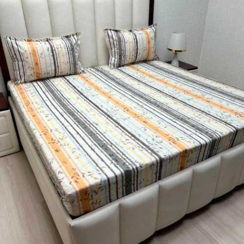 Pure Cotton King Size Bed Sheet Set Soft Breathable and Durable with Elegant Striped Floral Design Distributor, Wholesaler, Manufacturers, Suppliers, Exporters in Navi Mumbai