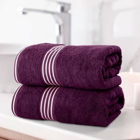 Stylish and Long Lasting Cotton Bath Towel with Soft Feel and Elegant Purple and White Stripes Distributor, Wholesaler, Manufacturers, Suppliers, Exporters in Navi Mumbai