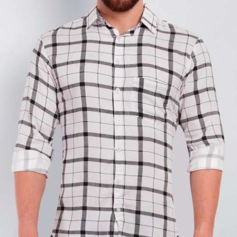 White Formal Shirt for Men in Cotton Fabric with Round Collar and Small Check Pattern Distributor, Wholesaler, Manufacturers, Suppliers, Exporters in Navi Mumbai